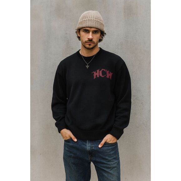 HEAVEN CAN WAIT Black Knit Skeleton Pullover Sweater Top  Mens Size Medium - Picture 1 of 11